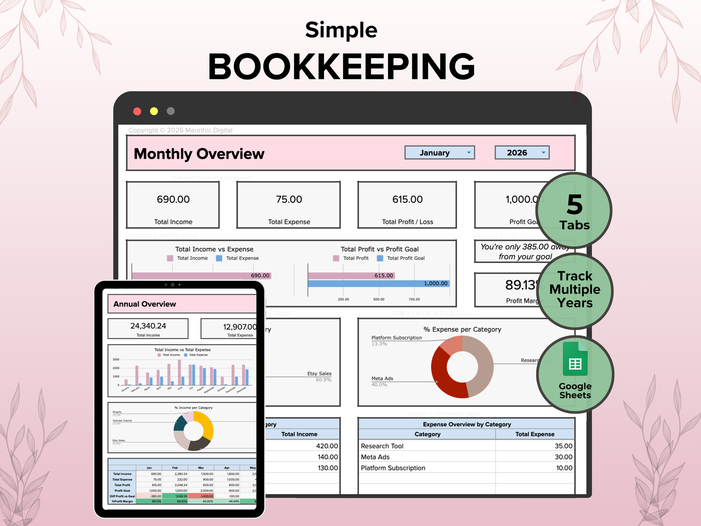 Small Business Bookkeeping - Pink